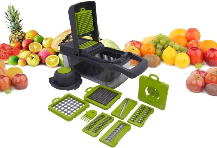 Cortador Multi Fatiador Nicer Alimentos E Frutas Cinz 8 em 1